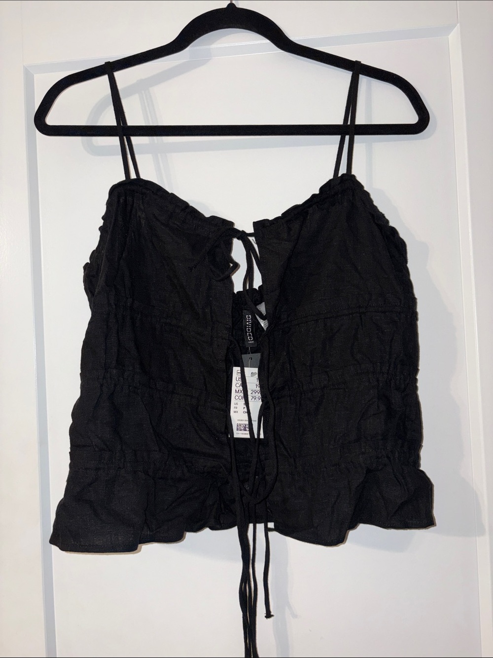 H&M Black Tie-Front Spaghetti Strap Cami Top